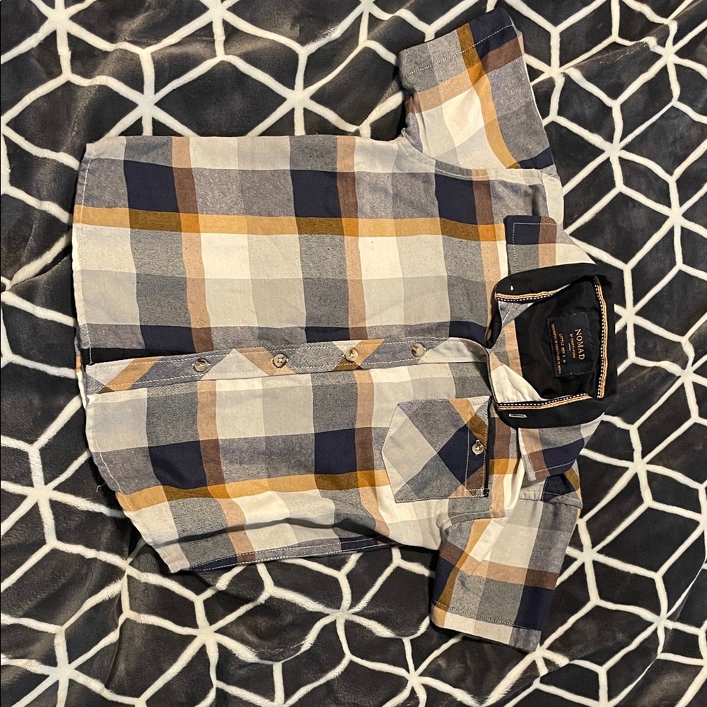 Nomad Kids Plaid Button Down Shirt - Blue, Orange, White